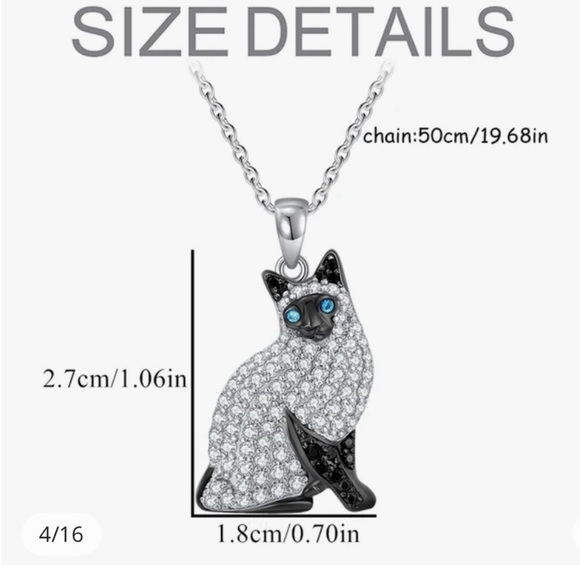 Crystal Cat Necklace with Chain, Siamese or Ragdoll long hair Kitty - Picture 2 of 4